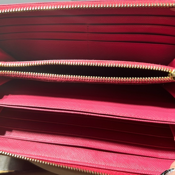 PRADA Long Wallet Purse 1M1157 leather Pink wine red Round zip - Picture 9 of 14